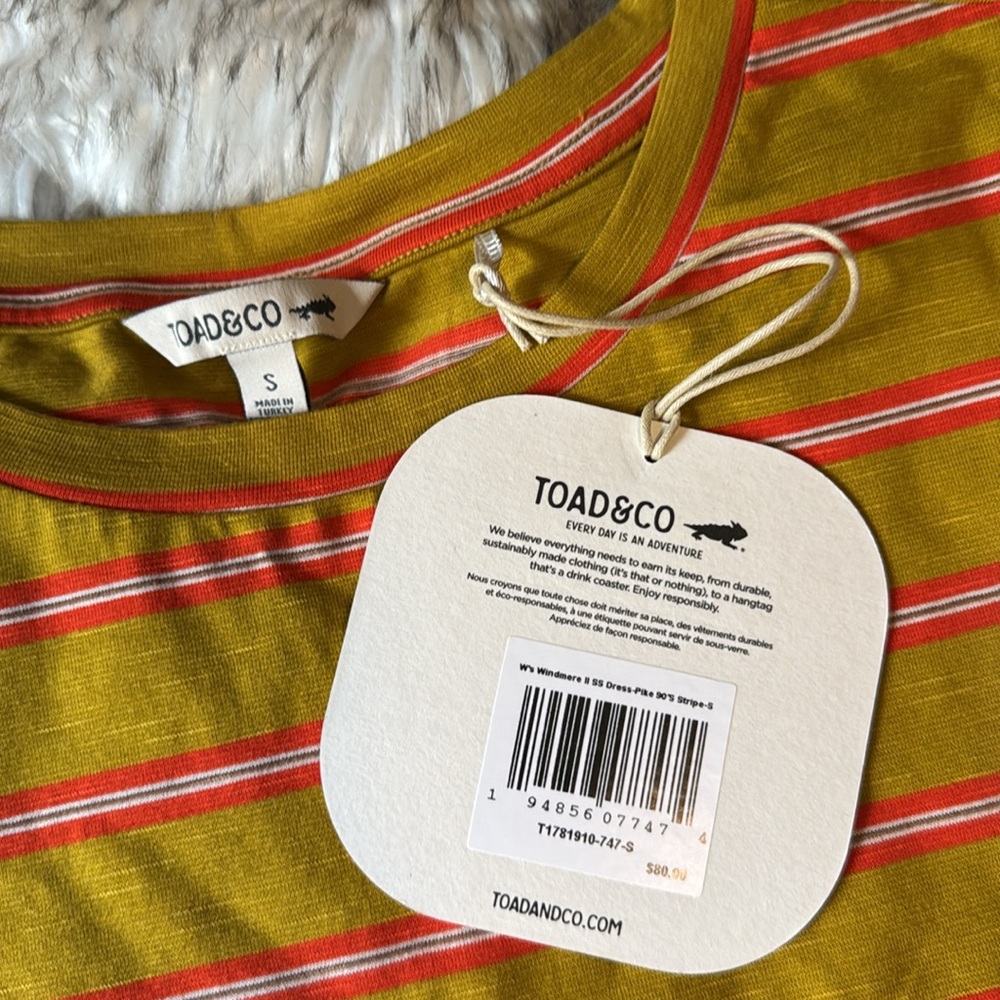 T o a d & C o . • Mustard and Coral Striped Dress - Picture 3 of 6